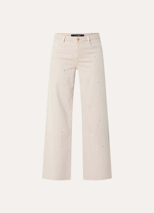 Joseph Ribkoff High waist wide leg jeans met gekleurde wassing en strass - voorkant 2 beige