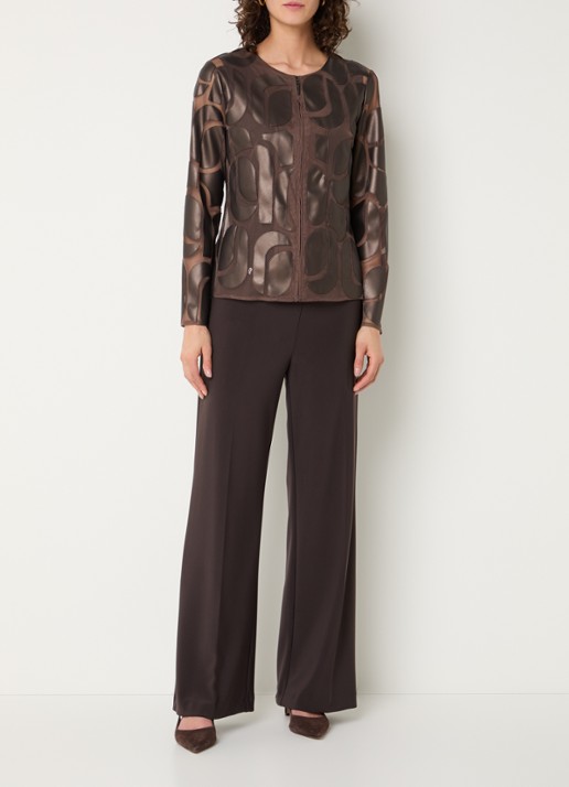 Joseph Ribkoff Jack met leren details - voorkant 2 donkerbruin
