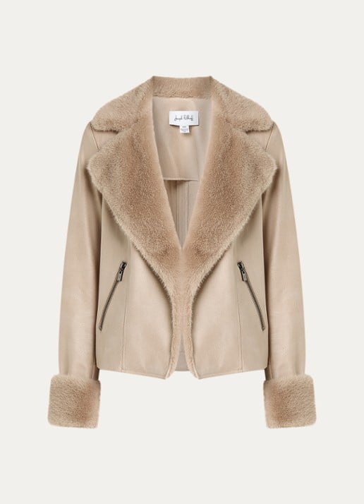 Joseph Ribkoff Jas van imitatiebont met steekzakken - voorkant 3 beige