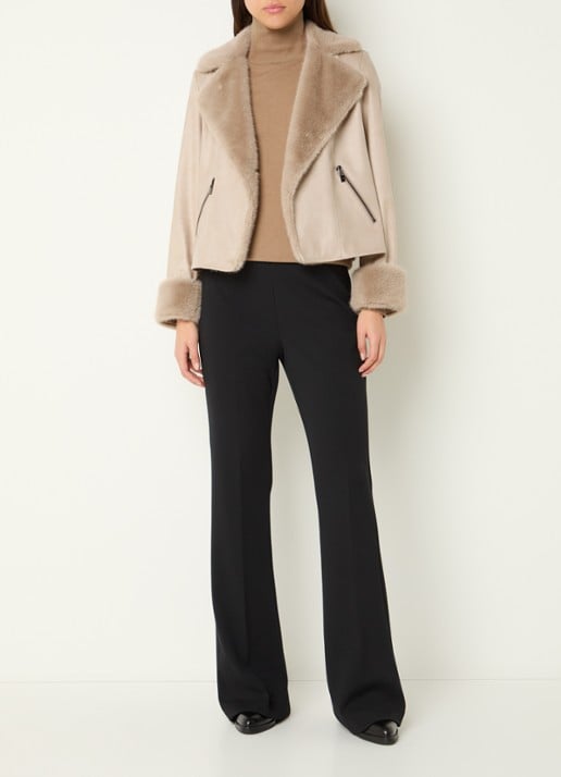 Joseph Ribkoff Jas van imitatiebont met steekzakken - voorkant 4 beige