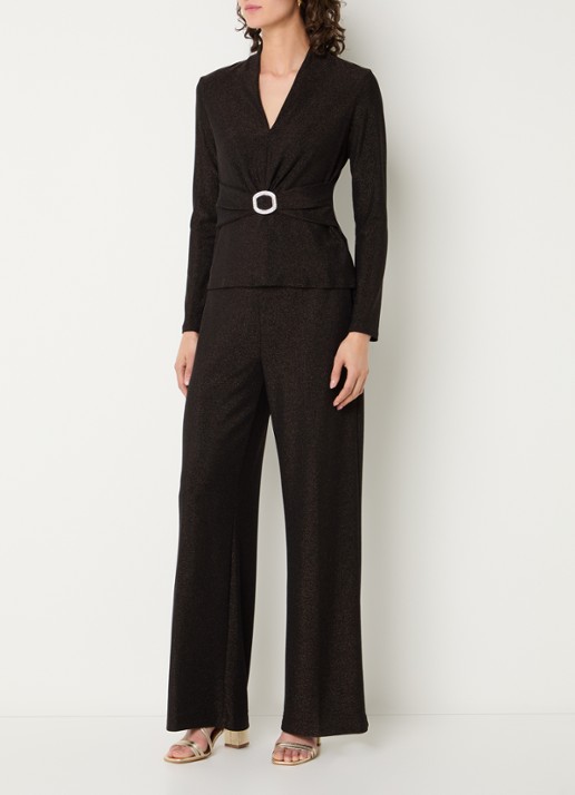 Joseph Ribkoff Low waist loose fit broek met lurex - voorkant 4 donkerbruin