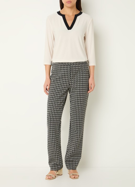 Joseph Ribkoff Low waist tapered fit broek met print - voorkant 3 zwart