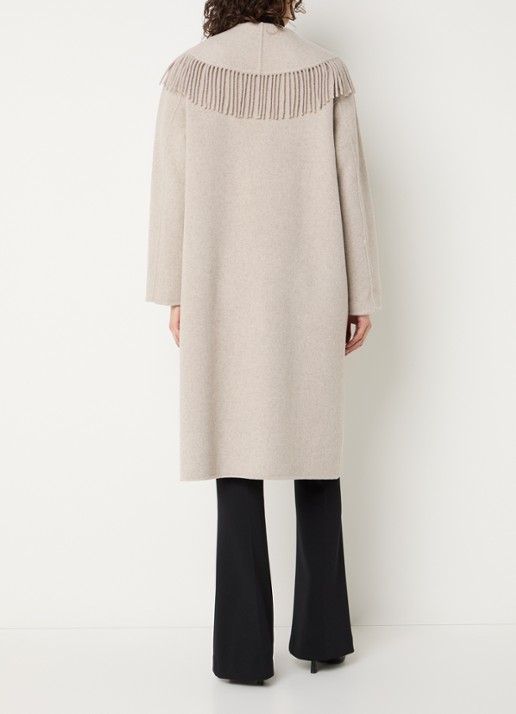 Joseph Ribkoff Mantel in wolblend met franjes - achterkant 4 beige