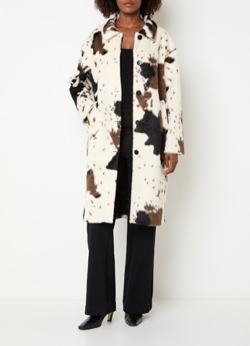 Joseph Ribkoff Mantel van imitatiebont met dierenprint - voorkant 4 gebroken wit