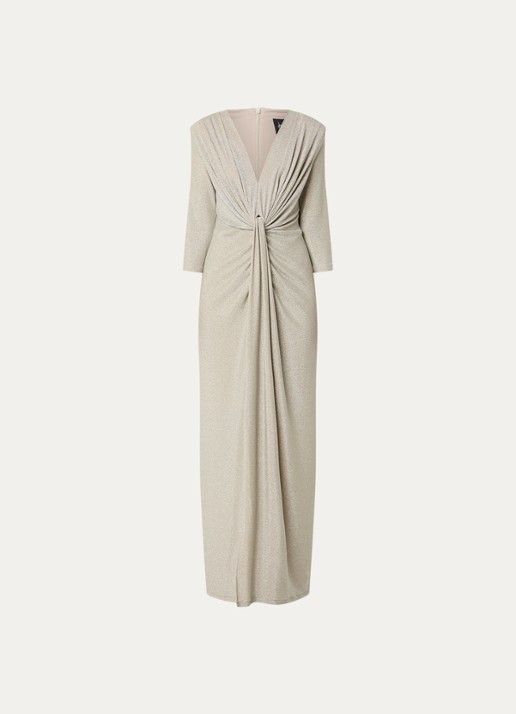 Joseph Ribkoff Maxi jurk met plooidetail en lurex - voorkant 2 zilver