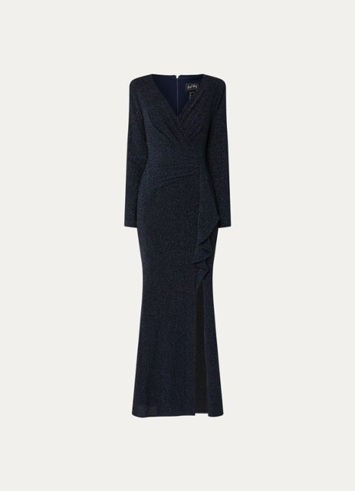 Joseph Ribkoff Maxi jurk met split en V-hals - voorkant donkerblauw