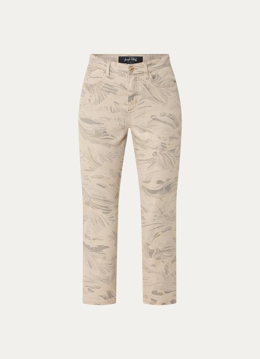 Joseph Ribkoff Mid waist cropped slim fit jeans met gekleurde wassing en print - voorkant beige