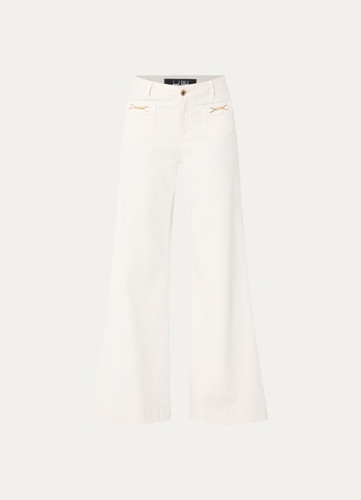 Joseph Ribkoff Mid waist flared jeans met gekleurde wassing en opgestikte zakken - voorkant 2 creme