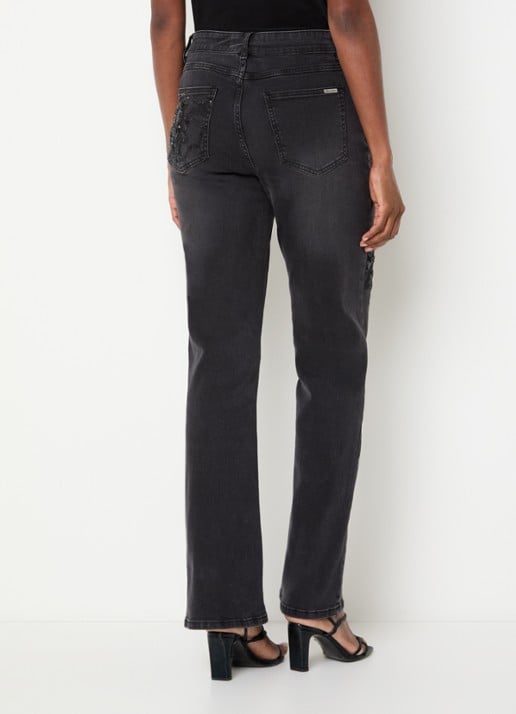 Joseph Ribkoff Mid waist straight leg jeans met kralendecoratie - achterkant 5 antraciet