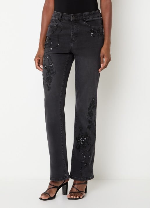 Joseph Ribkoff Mid waist straight leg jeans met kralendecoratie