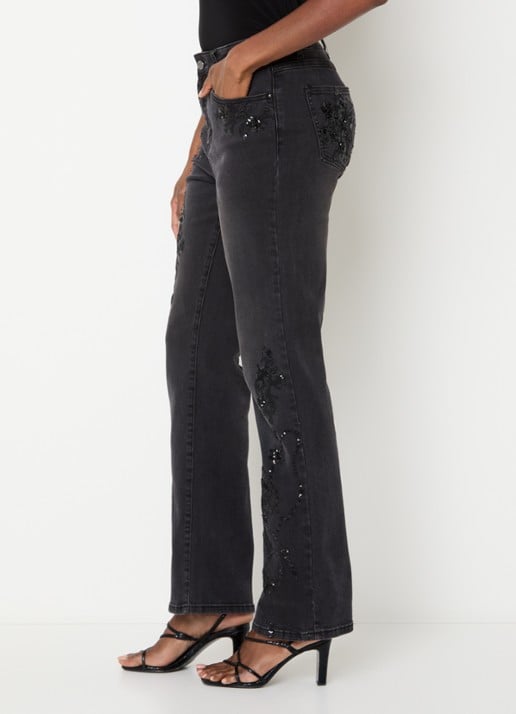 Joseph Ribkoff Mid waist straight leg jeans met kralendecoratie - detail 2 antraciet