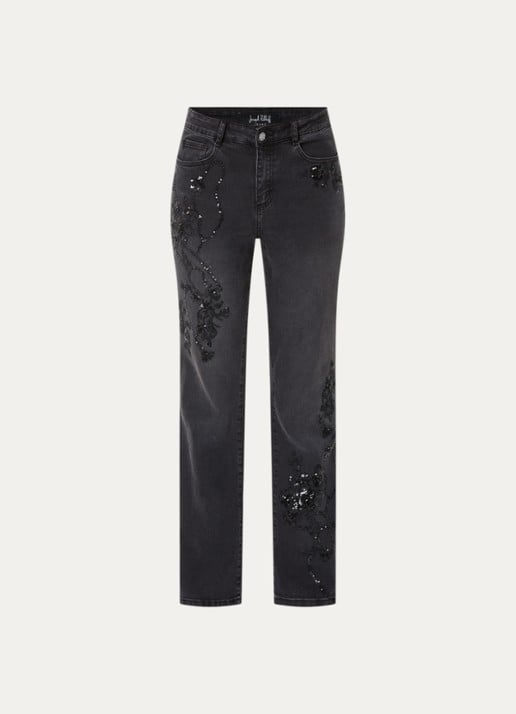Joseph Ribkoff Mid waist straight leg jeans met kralendecoratie - voorkant 3 antraciet