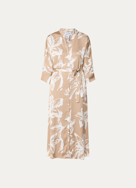 Joseph Ribkoff Midi blousejurk van satijn met bloemenprint - voorkant 2 beige