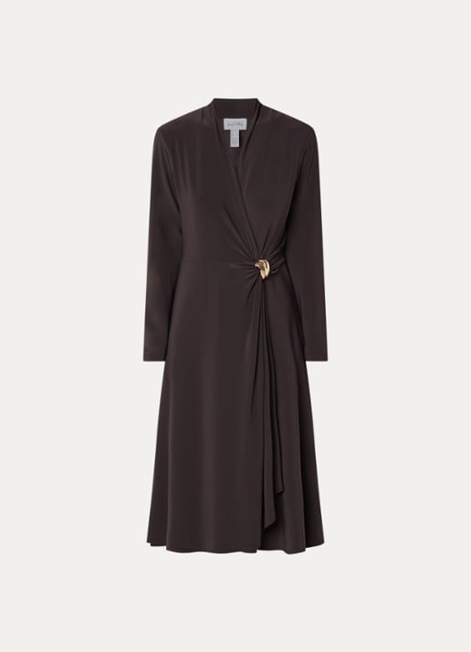 Joseph Ribkoff Midi jurk met knoopdetail - voorkant donkerbruin