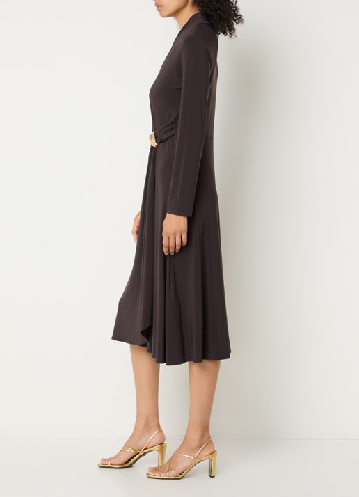 Joseph Ribkoff Midi jurk met knoopdetail - voorkant 2 donkerbruin