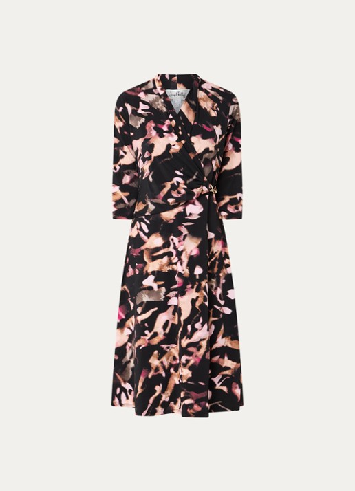 Joseph Ribkoff Midi jurk met print en kettingdetail - voorkant 2 lichtroze