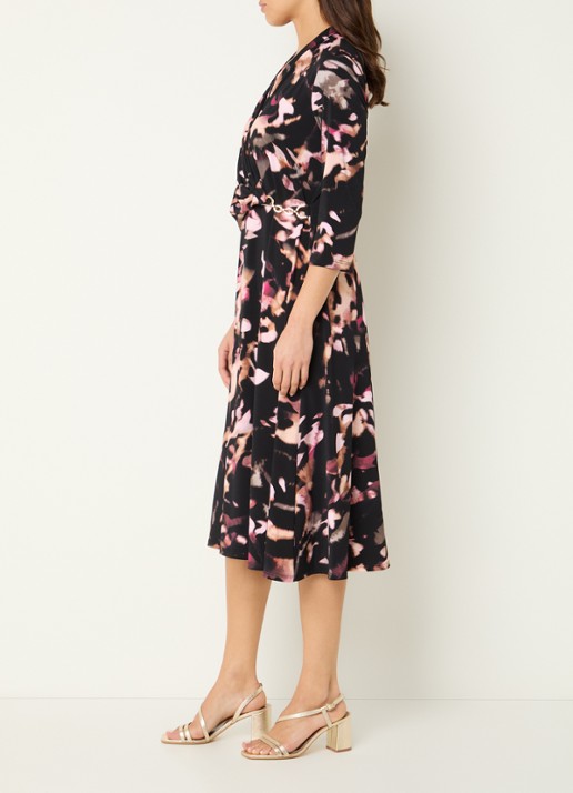 Joseph Ribkoff Midi jurk met print en kettingdetail - voorkant 3 lichtroze