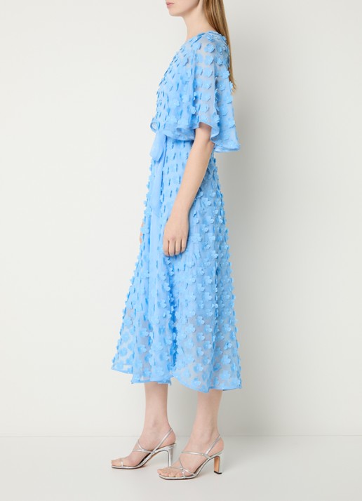 Joseph Ribkoff Midi jurk met strikceintuur en applicatie - voorkant 4 blauw