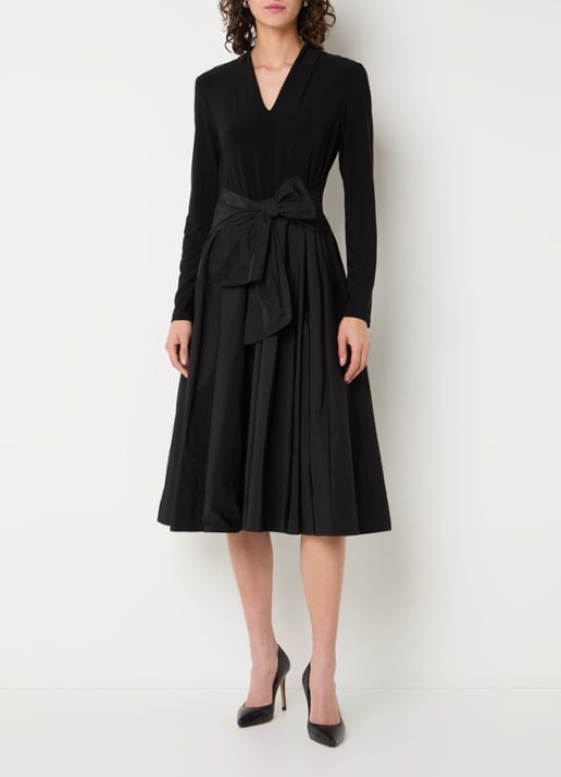 Joseph Ribkoff Midi jurk met strikceintuur en V-hals