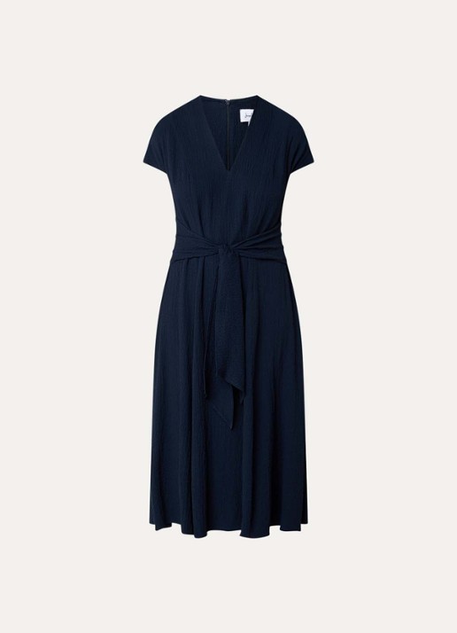 Joseph Ribkoff Midi jurk met structuur en strikceintuur - voorkant 2 donkerblauw