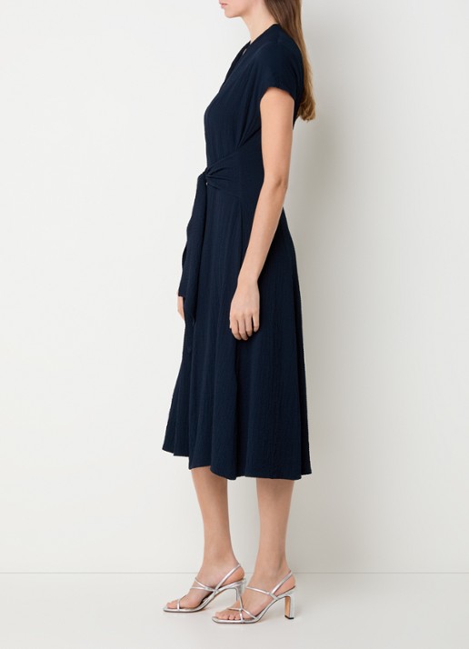Joseph Ribkoff Midi jurk met structuur en strikceintuur - voorkant 3 donkerblauw