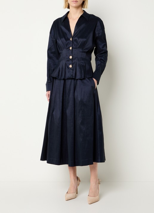 Joseph Ribkoff Midi plooirok - voorkant 2 donkerblauw