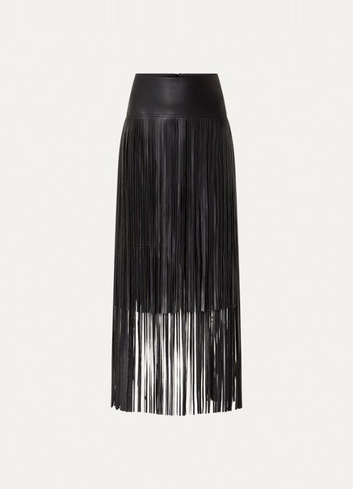 Joseph Ribkoff Midi rok van imitatieleer met franjes - voorkant 3 zwart