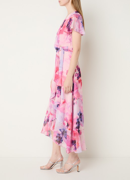 Joseph Ribkoff Midi tuniekjurk met print - voorkant 3 roze