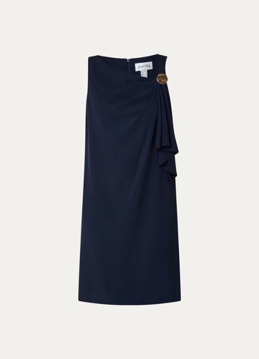 Joseph Ribkoff Mini jurk met asymmetrische hals - voorkant 3 donkerblauw