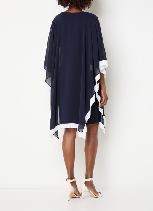 Joseph Ribkoff Semi-transparante mini jurk met V-hals - achterkant 2 donkerblauw