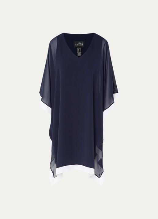 Joseph Ribkoff Semi-transparante mini jurk met V-hals - voorkant 3 donkerblauw