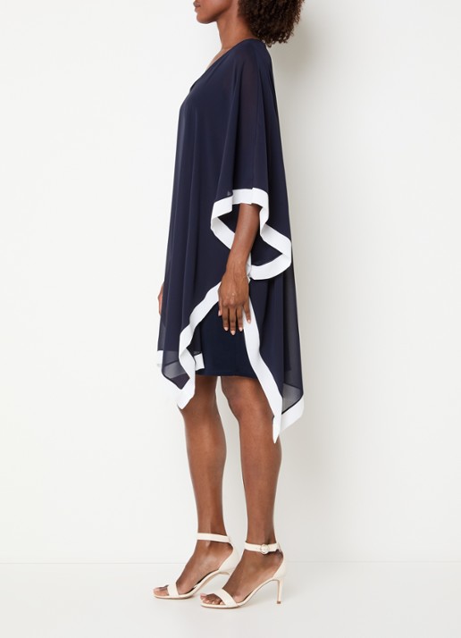 Joseph Ribkoff Semi-transparante mini jurk met V-hals - voorkant 4 donkerblauw
