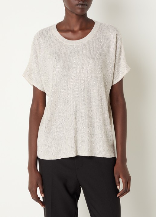 Joseph Ribkoff Semi-transparante top met strass - detail 4 beige