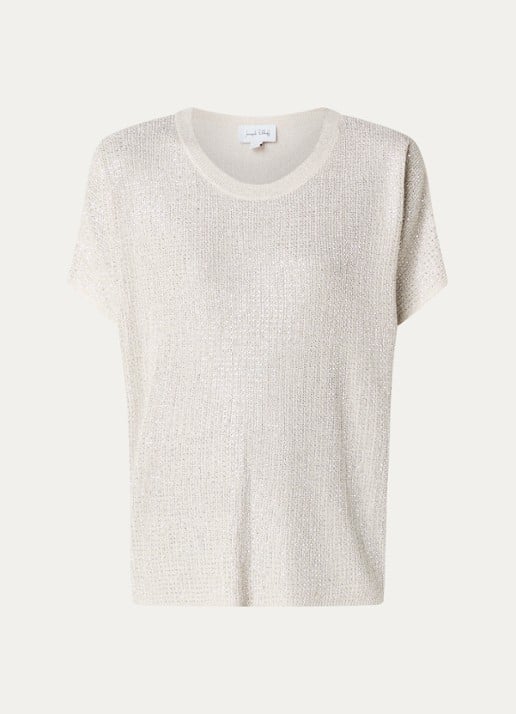 Joseph Ribkoff Semi-transparante top met strass - voorkant 2 beige
