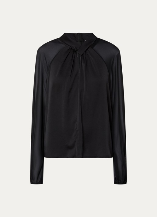 Joseph Ribkoff Semi-transparante tuniek met keyhole - voorkant 2 zwart