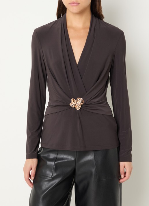 Joseph Ribkoff Top met V-hals - detail 4 donkerbruin