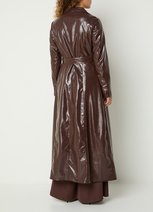 Joseph Ribkoff Trenchcoat van imitatieleer met strikceintuur - achterkant 4 bruin