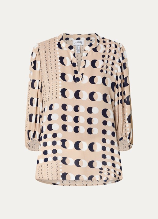 Joseph Ribkoff Tuniek met print en V-hals - voorkant 2 khaki