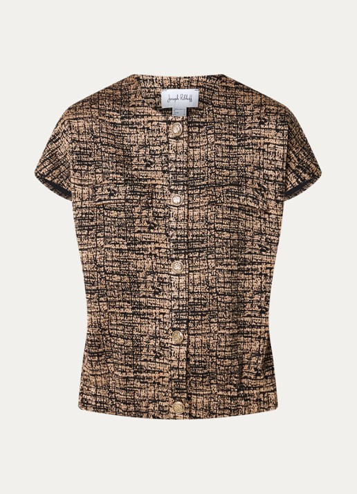 Joseph Ribkoff Vets met print en ronde hals - voorkant camel
