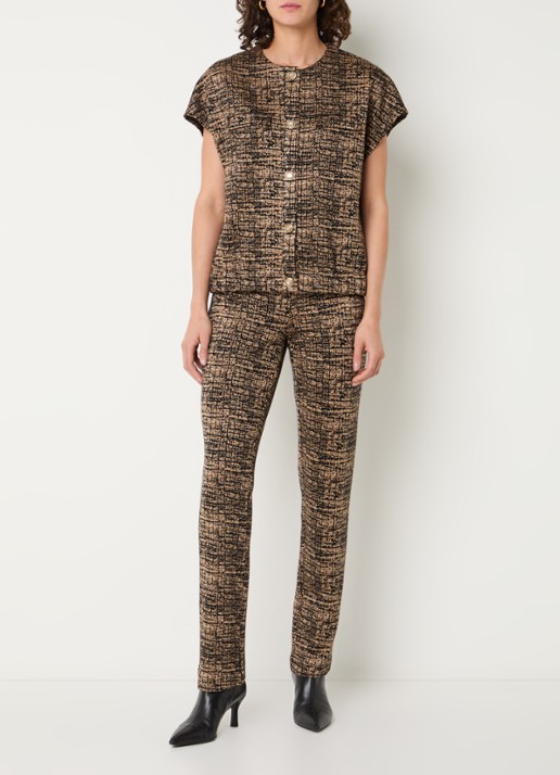 Joseph Ribkoff Vets met print en ronde hals - voorkant 2 camel