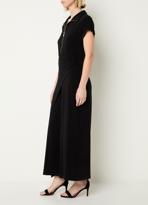 Joseph Ribkoff Wide fit jumpsuit met asymmetrische zoom - voorkant 3 zwart