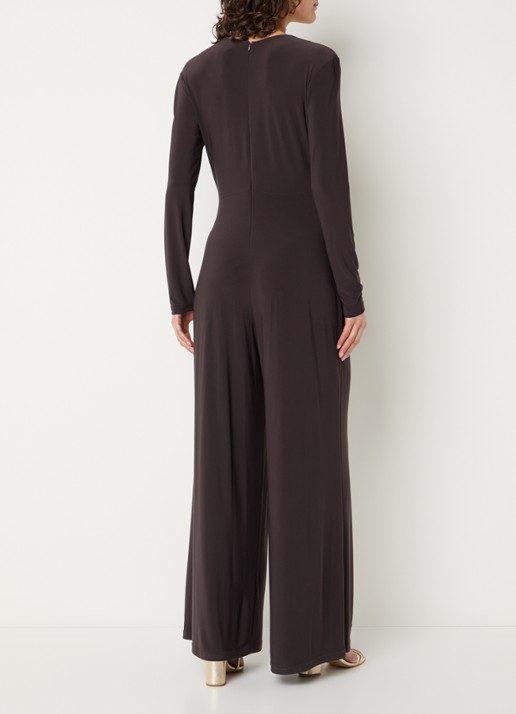 Joseph Ribkoff Wide fit jumpsuit met knoopdetail - achterkant donkerbruin
