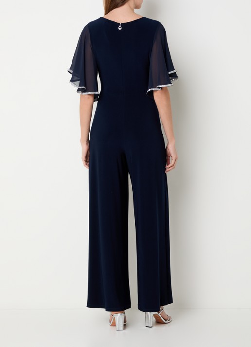 Joseph Ribkoff Wide fit jumpsuit met plooidetail en strass - achterkant donkerblauw