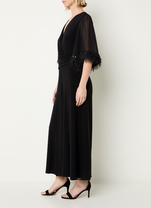 Joseph Ribkoff Wide fit jumpsuit met plooidetail - voorkant 2 zwart