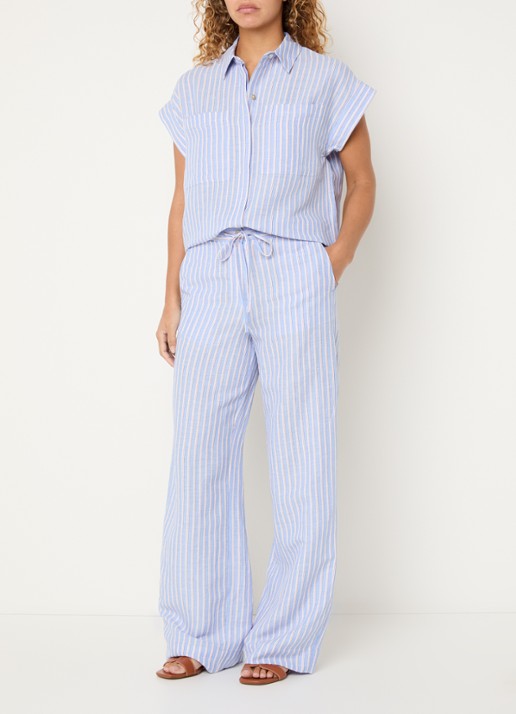 Josephine & Co Barndon blouse in linnenblend met streepprint - voorkant 2 blauw