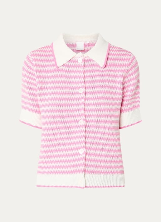 Josephine & Co Basha grofgebreid vest met streepprint - voorkant 2 roze