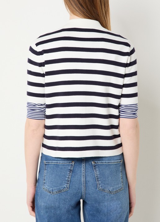 Josephine & Co Bastijn fijngebreide vest met streepprint - achterkant 3 donkerblauw