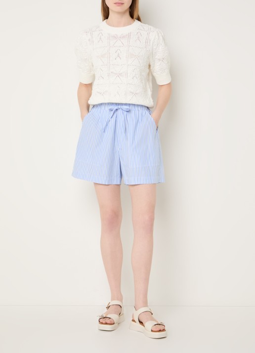 Josephine & Co Benno high waist wide fit korte broek met streepprint - voorkant 4 lichtblauw
