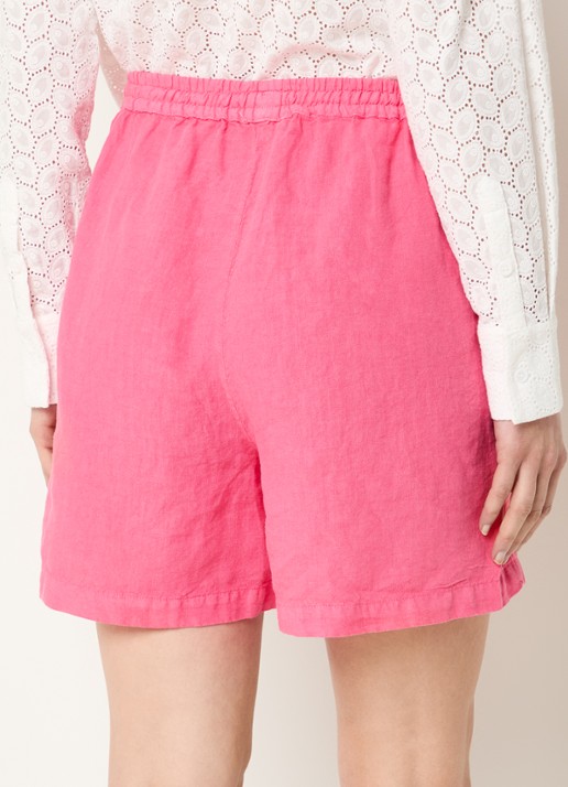 Josephine & Co Benno high waist wide fit korte broek van linnen - achterkant 4 roze