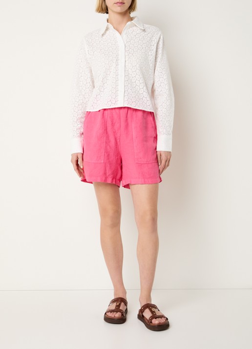 Josephine & Co Benno high waist wide fit korte broek van linnen - voorkant 3 roze
